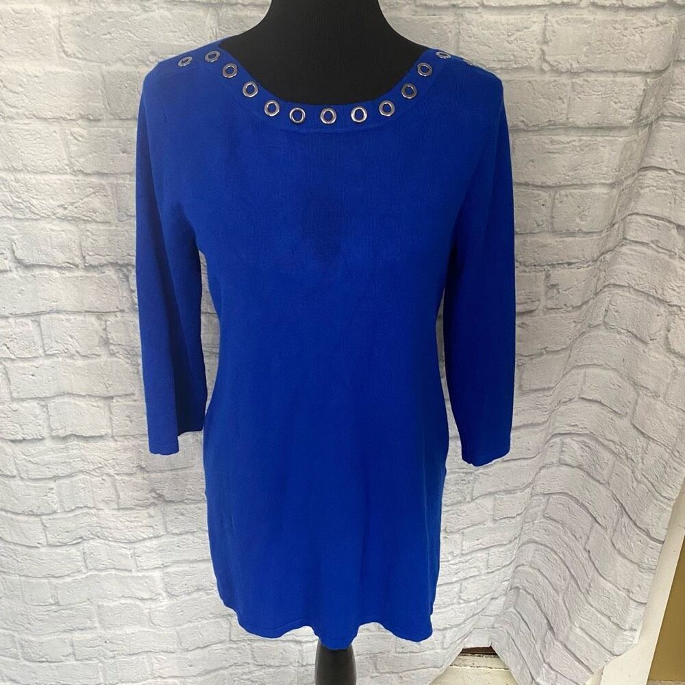 Cable & Guage women M scoopneck sweater w/decorative neckline blue